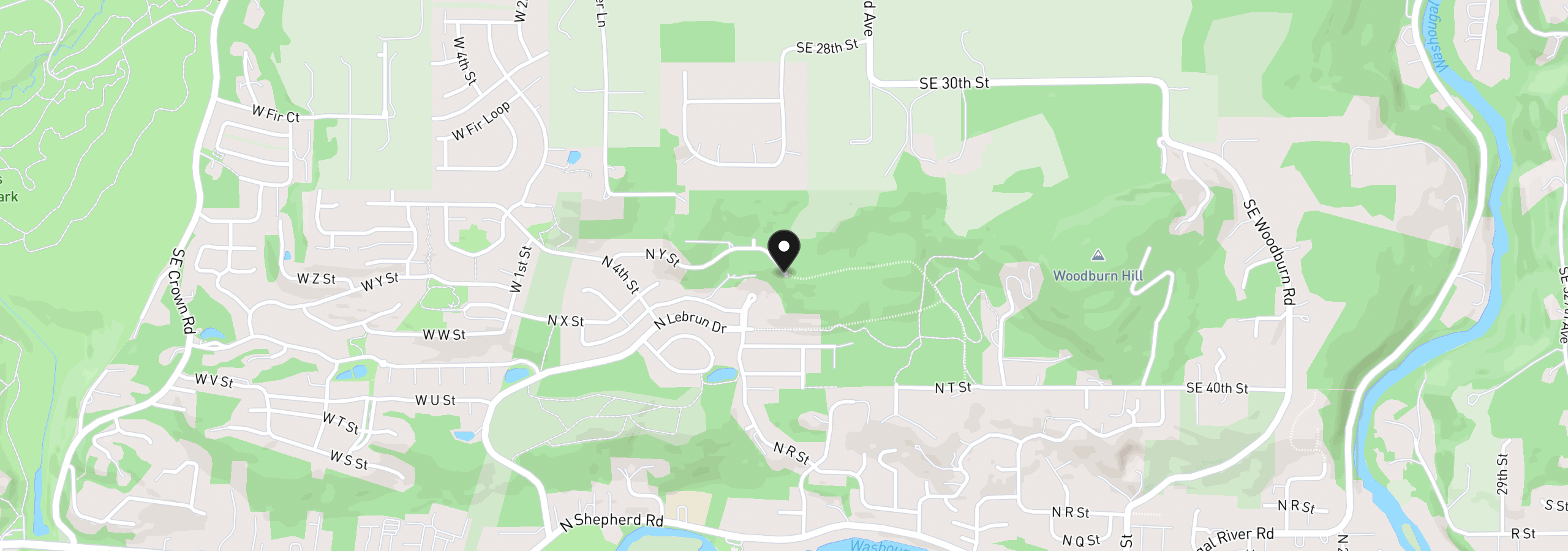 Map showing the location of 690 N Y St, Washougal, Wa 98671