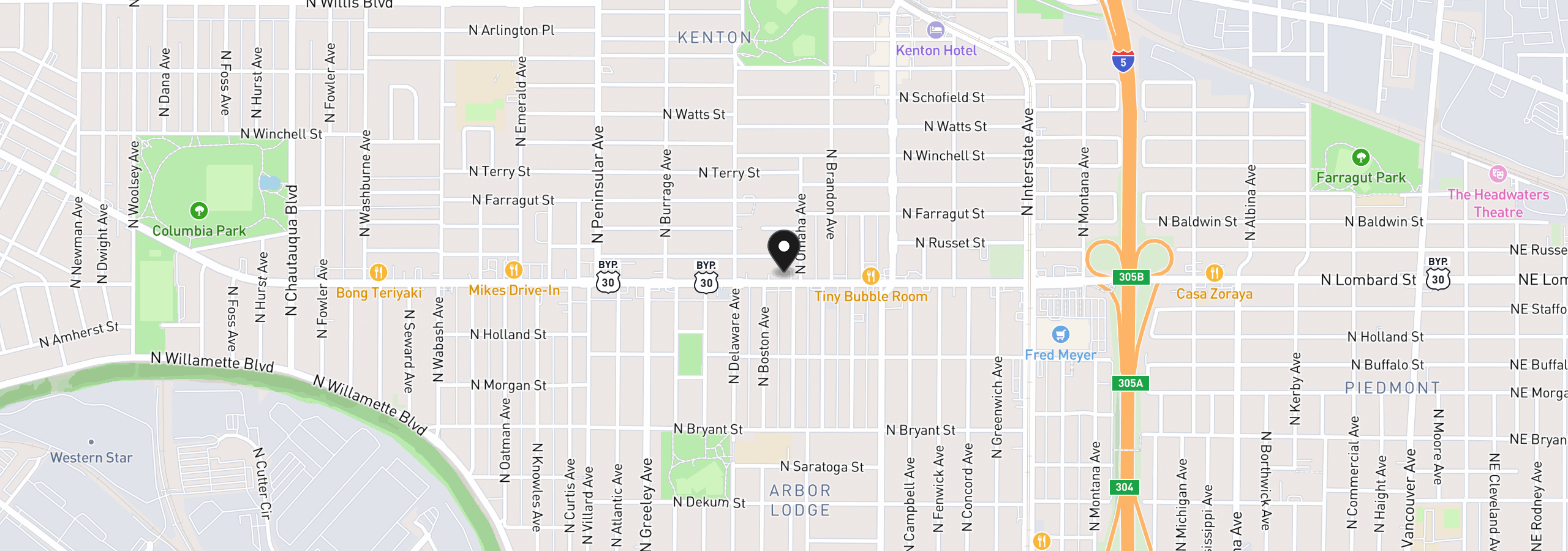 Map showing the location of 2327 N Lombard St 2, Portland, OR 97217