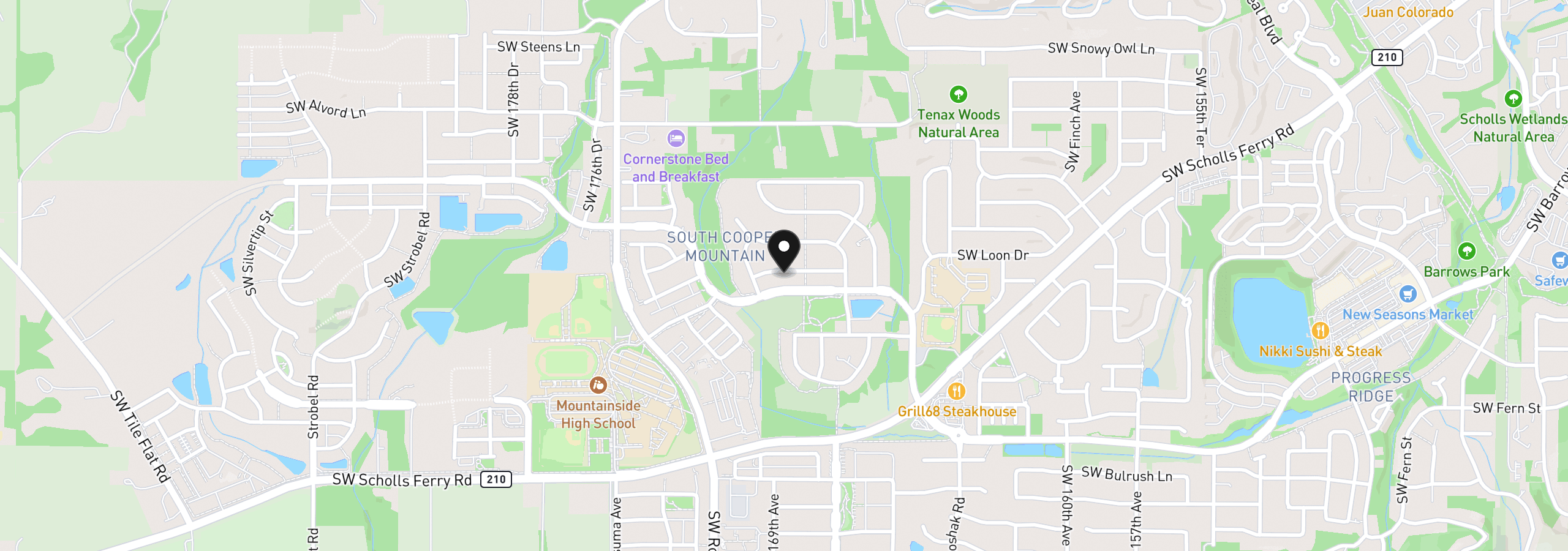 Map showing the location of 16932 SW Lorikeet Ln, Beaverton, OR 97007