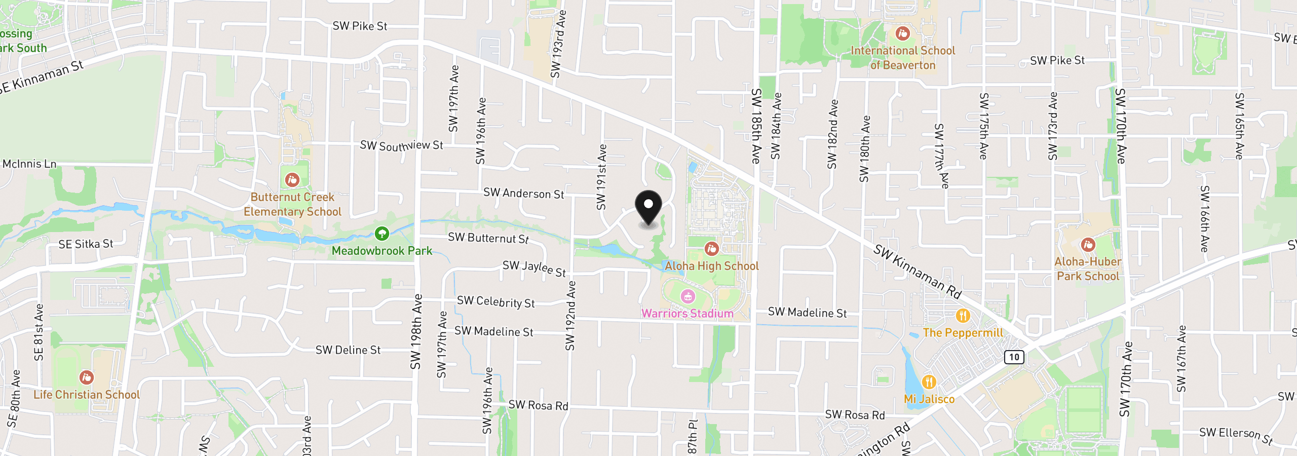 Map showing the location of 4890 SW 189th Ct, Beaverton, OR 97078