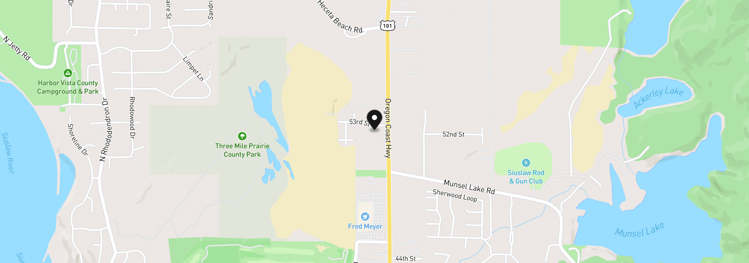 Map showing the location of Highway 101 02000, Florence, OR 97439