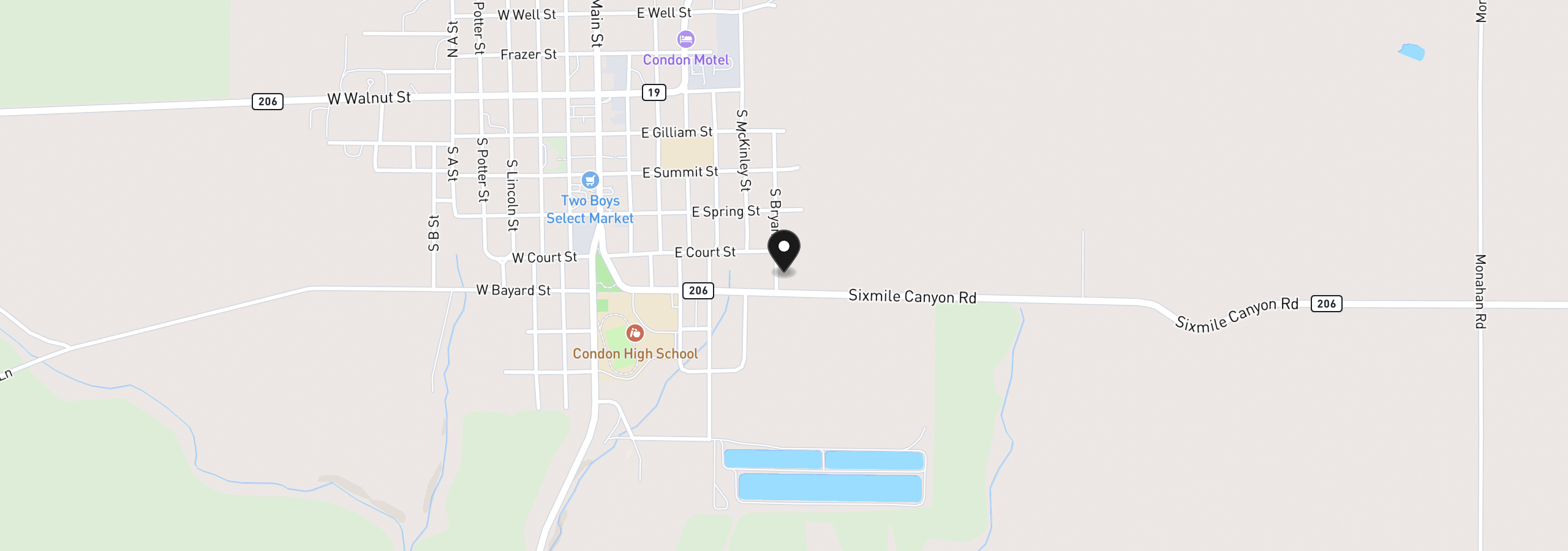 Map showing the location of S Bryan St, Condon, OR 97823