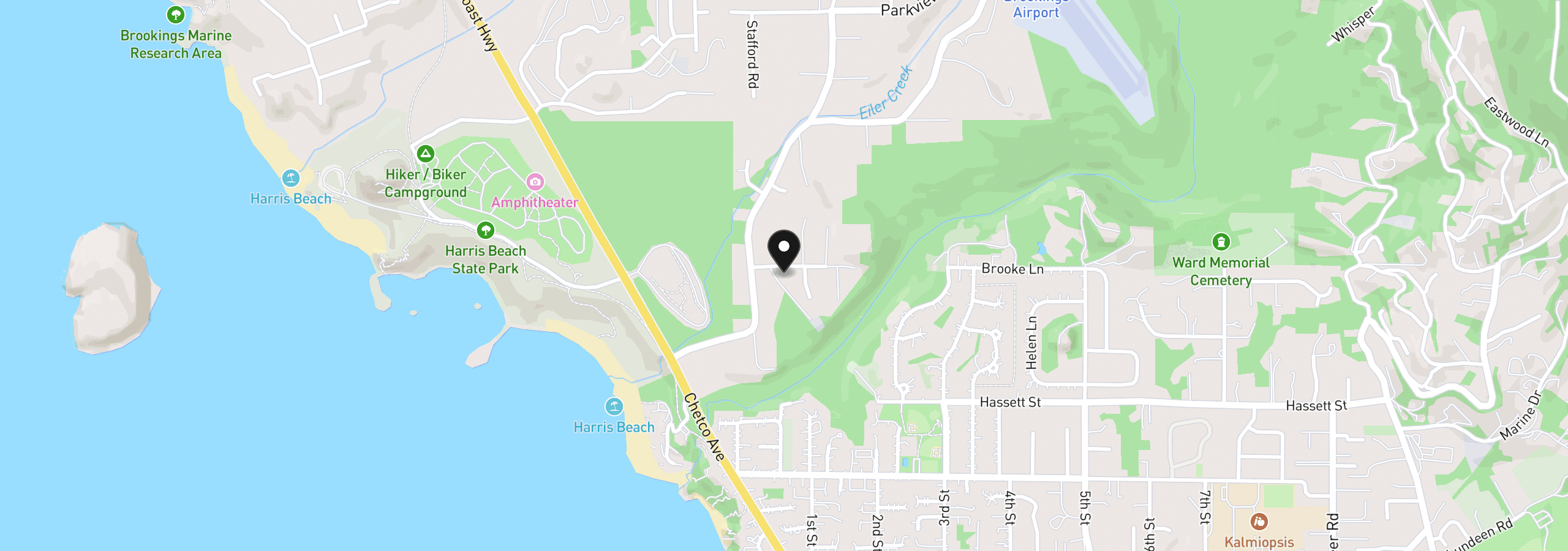 Map showing the location of 1300 Hampton Rd, Brookings, OR 97415