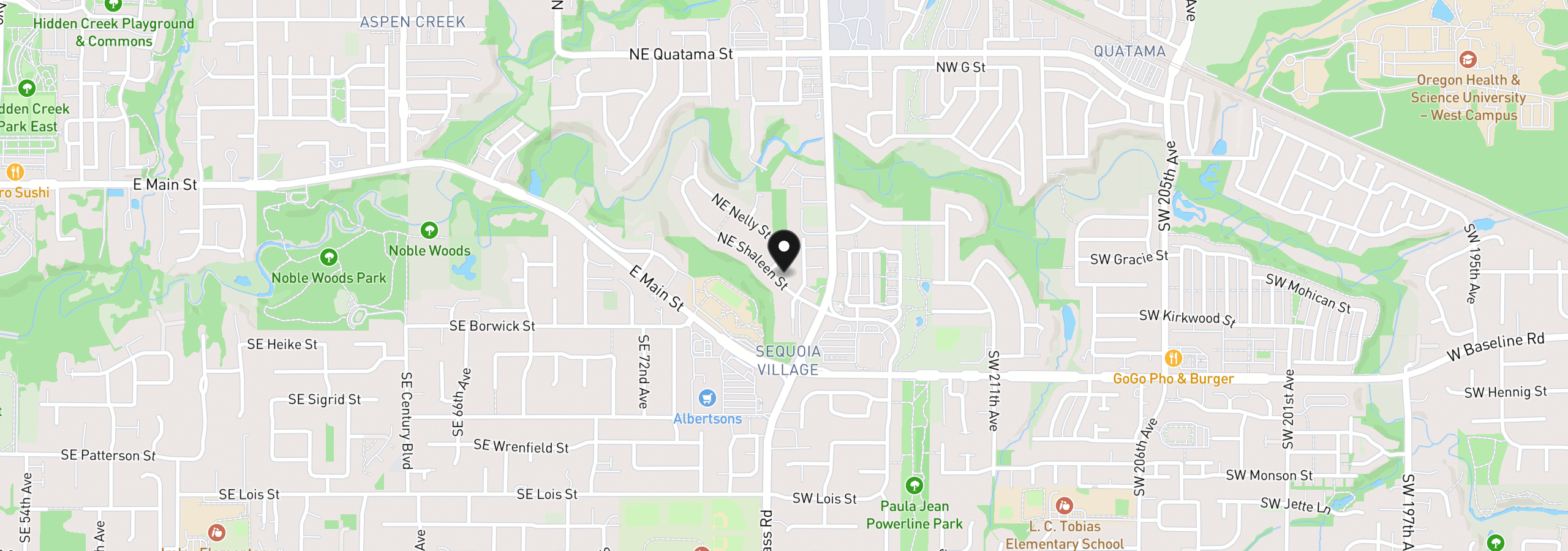 Map showing the location of 7421 NE Shaleen St, Hillsboro, OR 97124