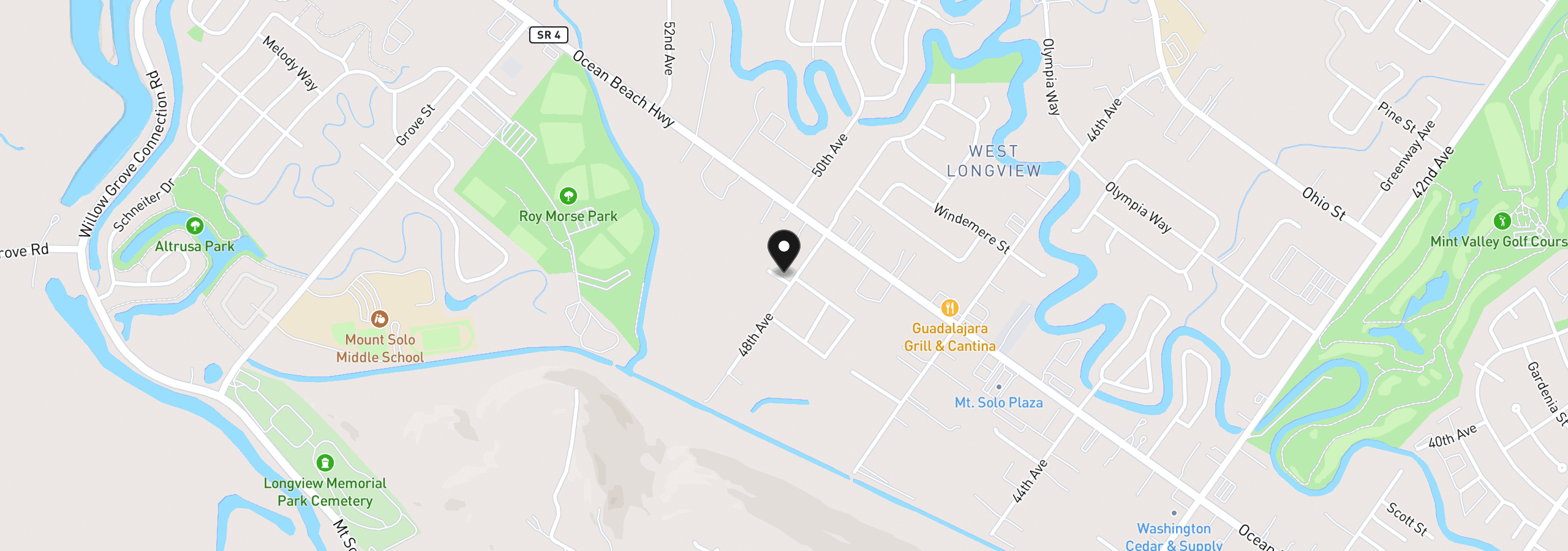 Map showing the location of 2125 48th Ave, Longview, Wa 98632