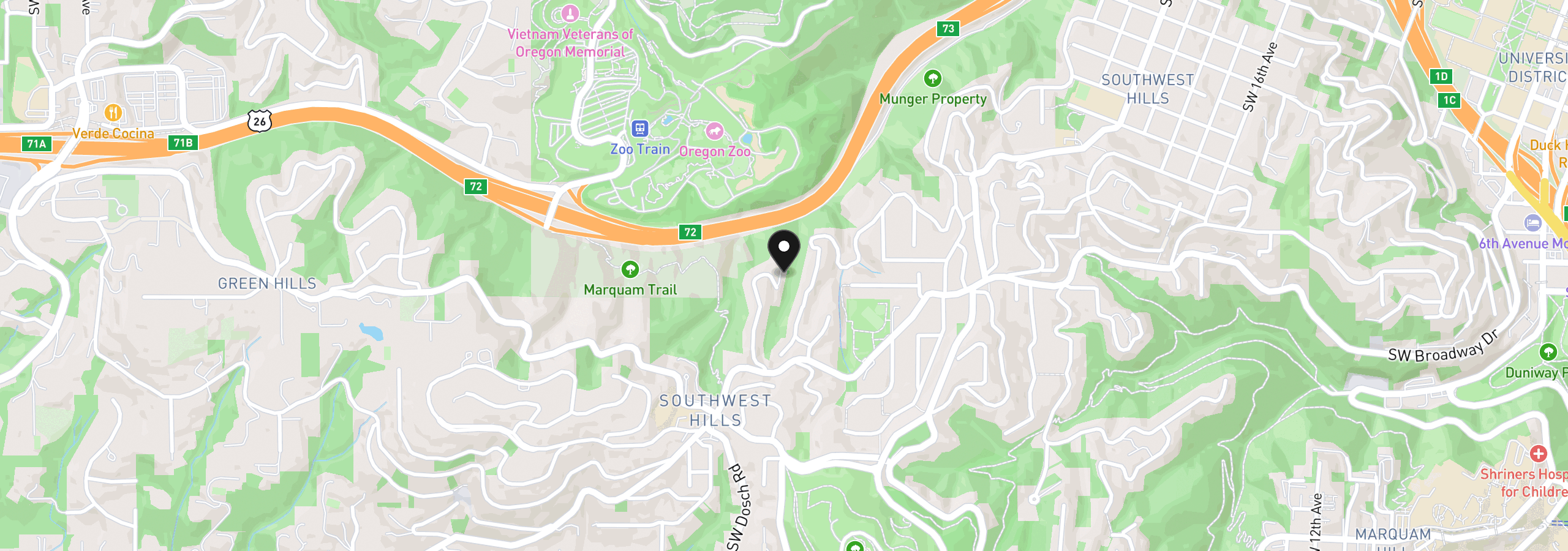 Map showing the location of 2535 SW Patton Ct, Portland, OR 97201