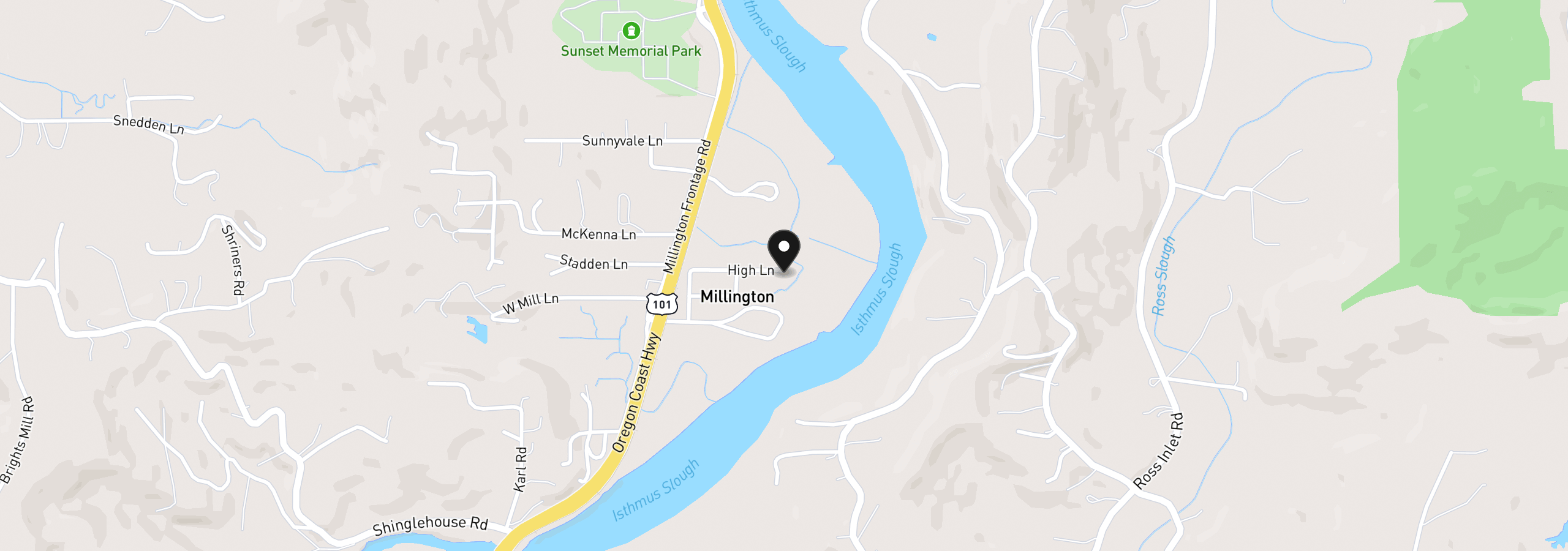 Map showing the location of 93840 High Ln, Coos Bay, OR 97420