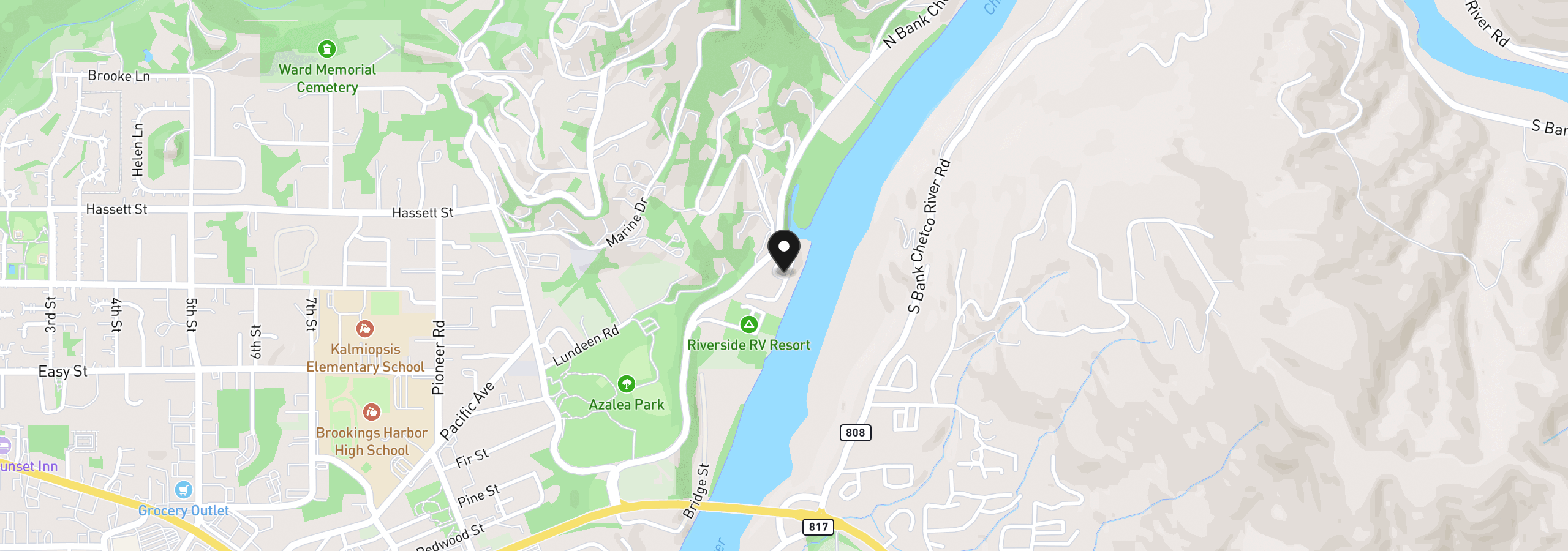 Map showing the location of 97748 N Bank Chetco River Rd #12, Brookings, OR 97415