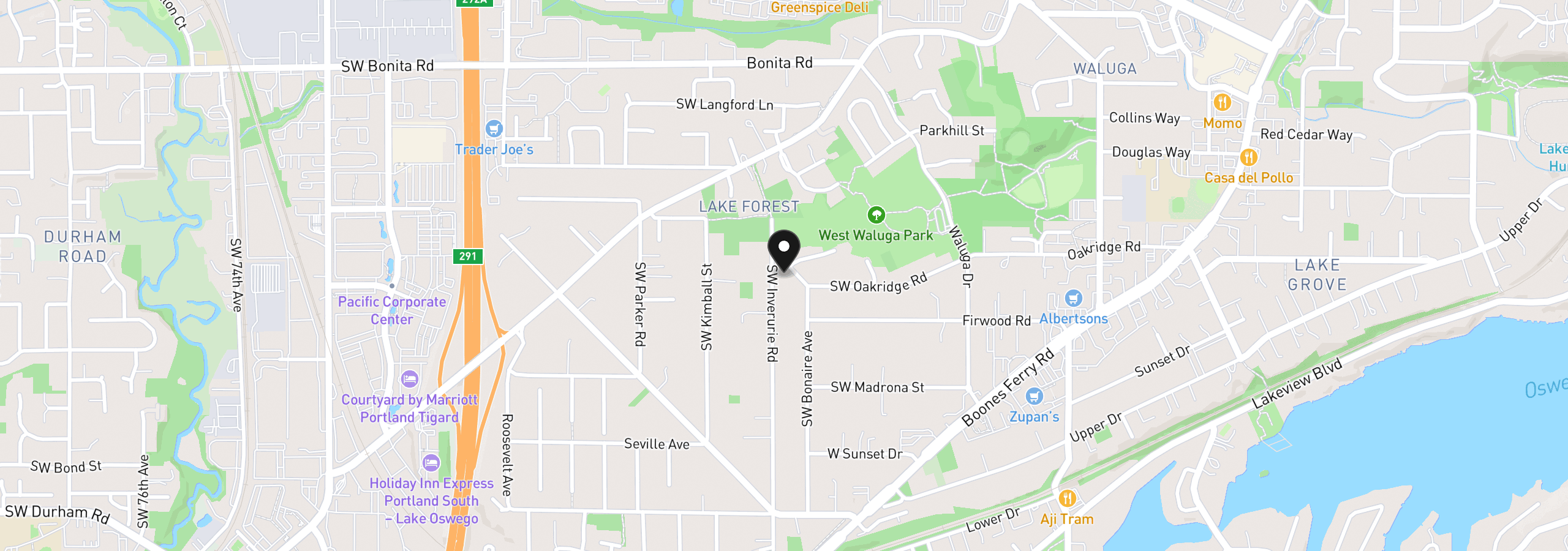 Map showing the location of 15985 Bonaire Ave, Lake Oswego, OR 97035