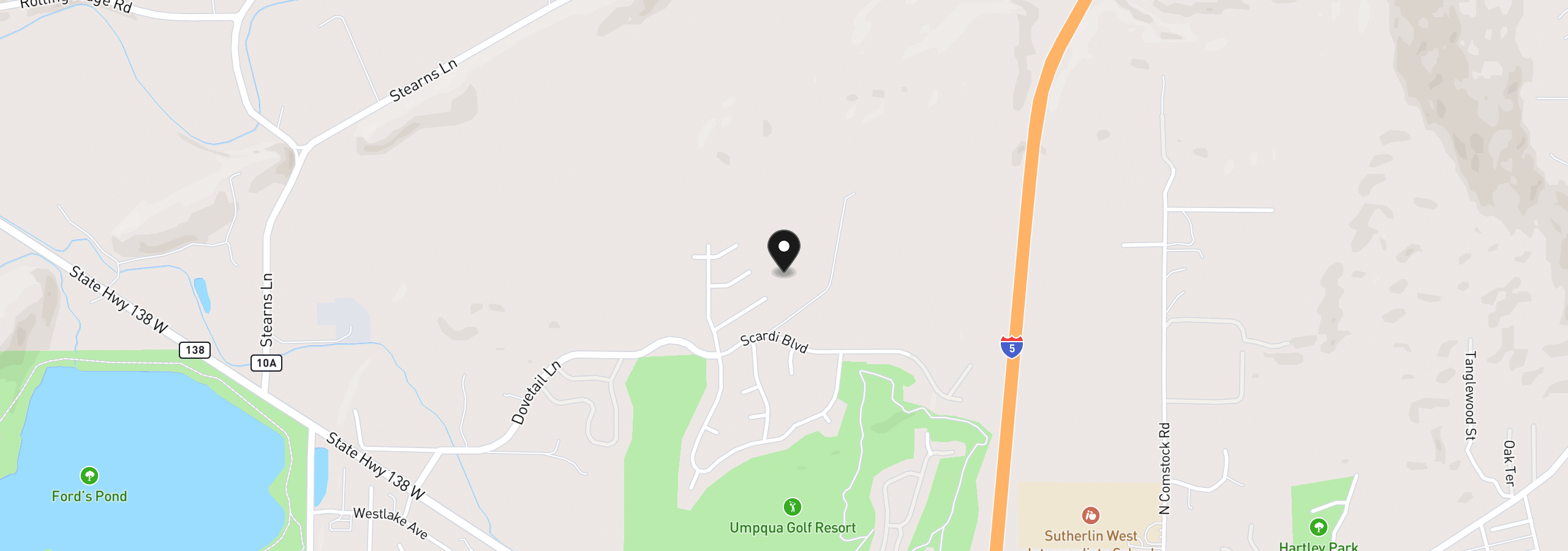 Map showing the location of 925 Sand Pines Ave, Sutherlin, OR 97479