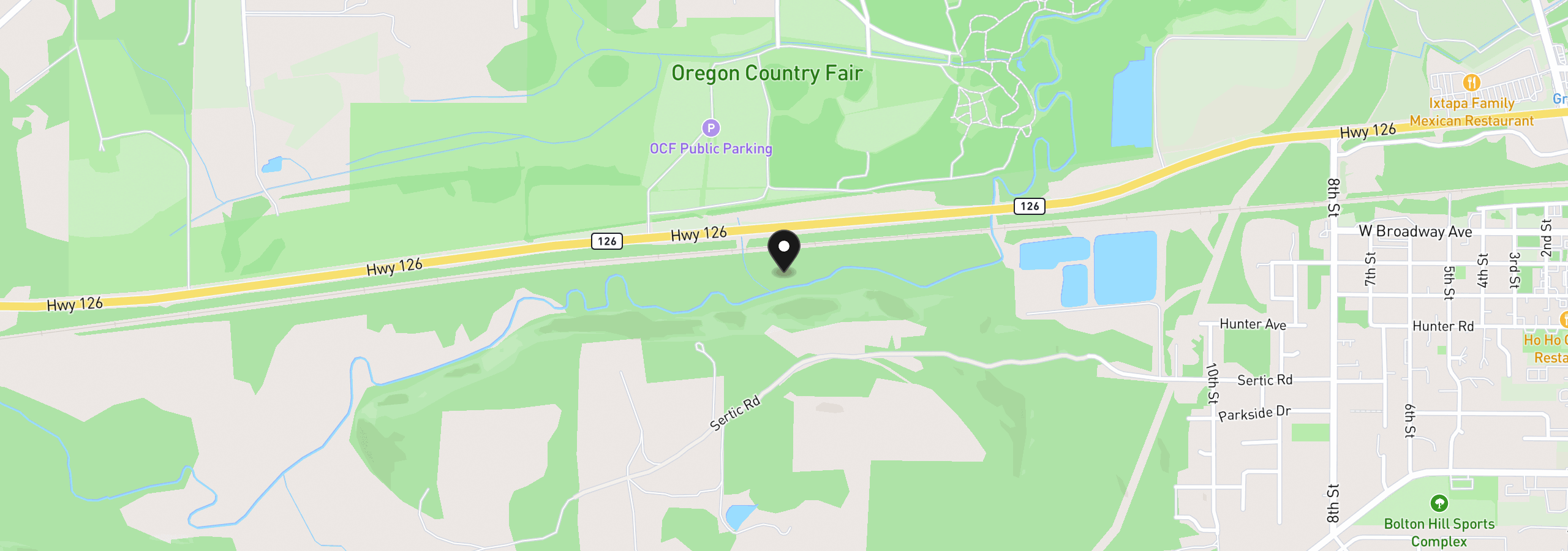 Map showing the location of Highway 126, Veneta, OR 97487