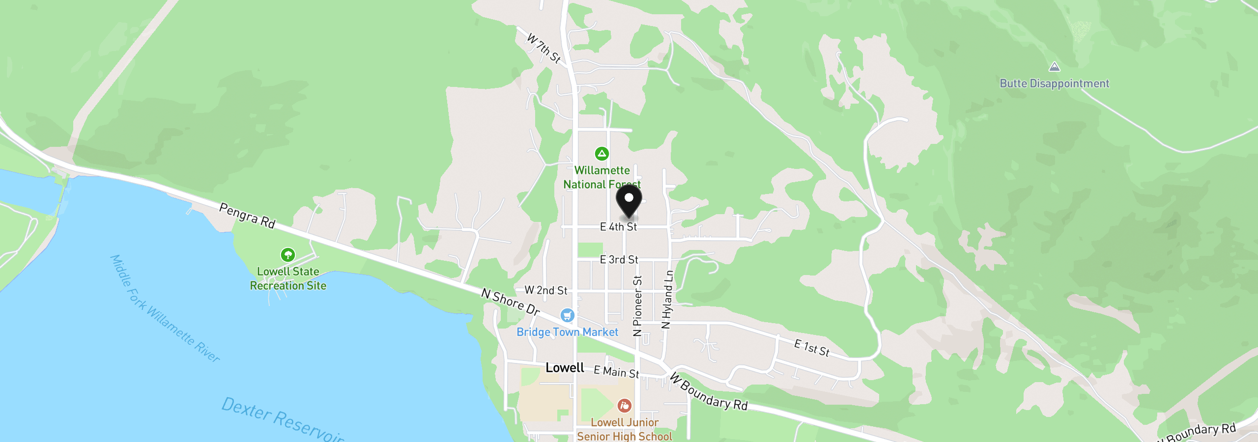 Map showing the location of 403 Carol St, Lowell, OR 97452