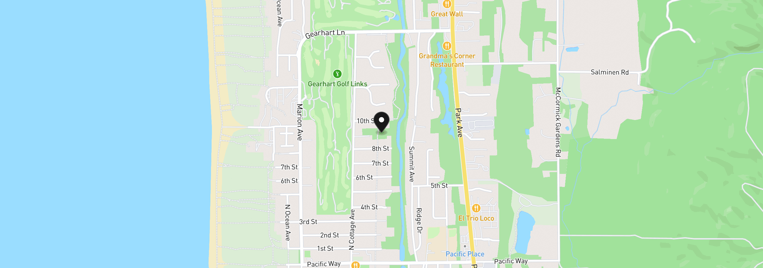 Map showing the location of 9th St, Gearhart, OR 97138
