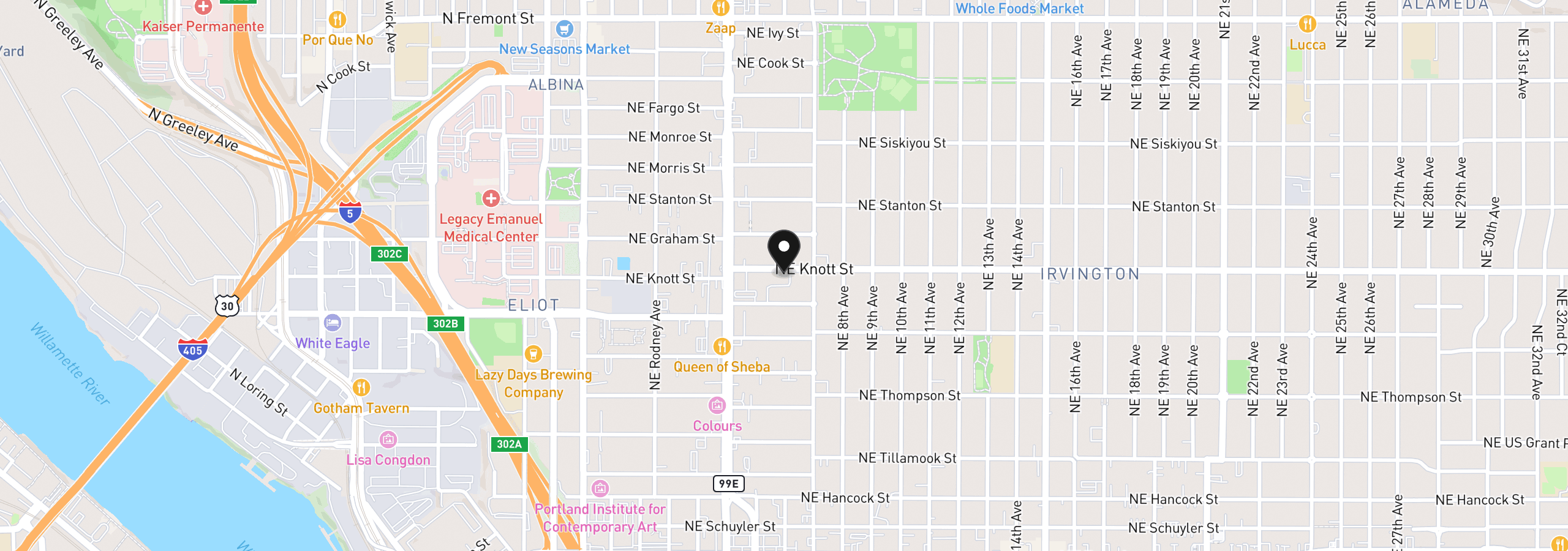 Map showing the location of 546 NE Knott St, Portland, OR 97212