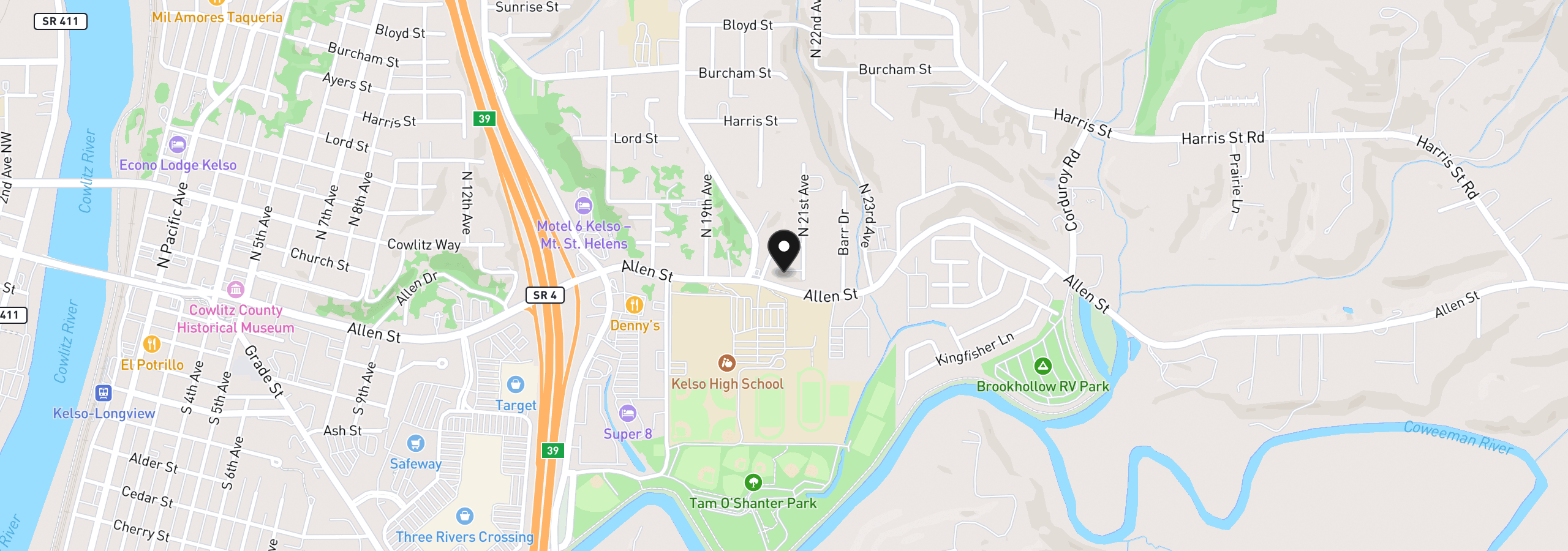 Map showing the location of 103 N 21st Ave, Kelso, Wa 98626