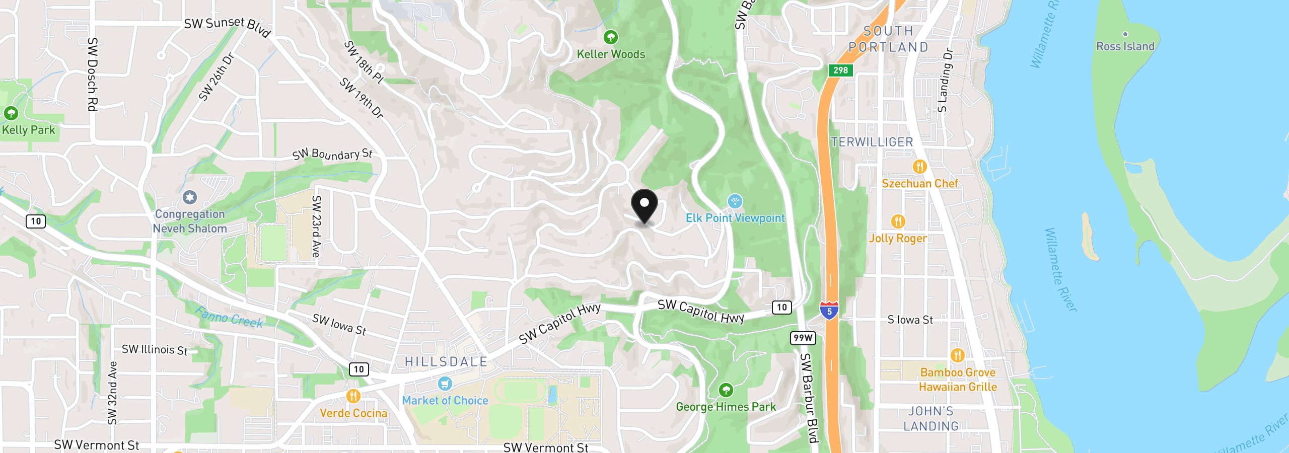 Map showing the location of 730 SW Menefee Ln, Portland, OR 97239