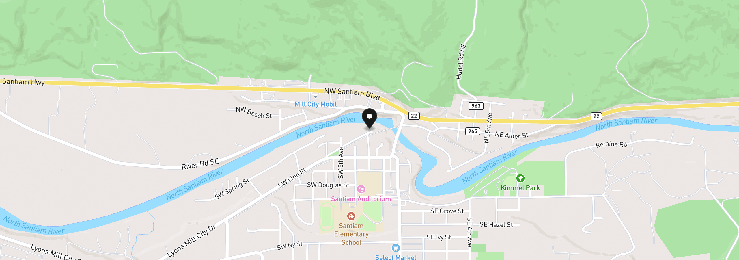 Map showing the location of 245 SW Linn Pl, Mill City, OR 97360