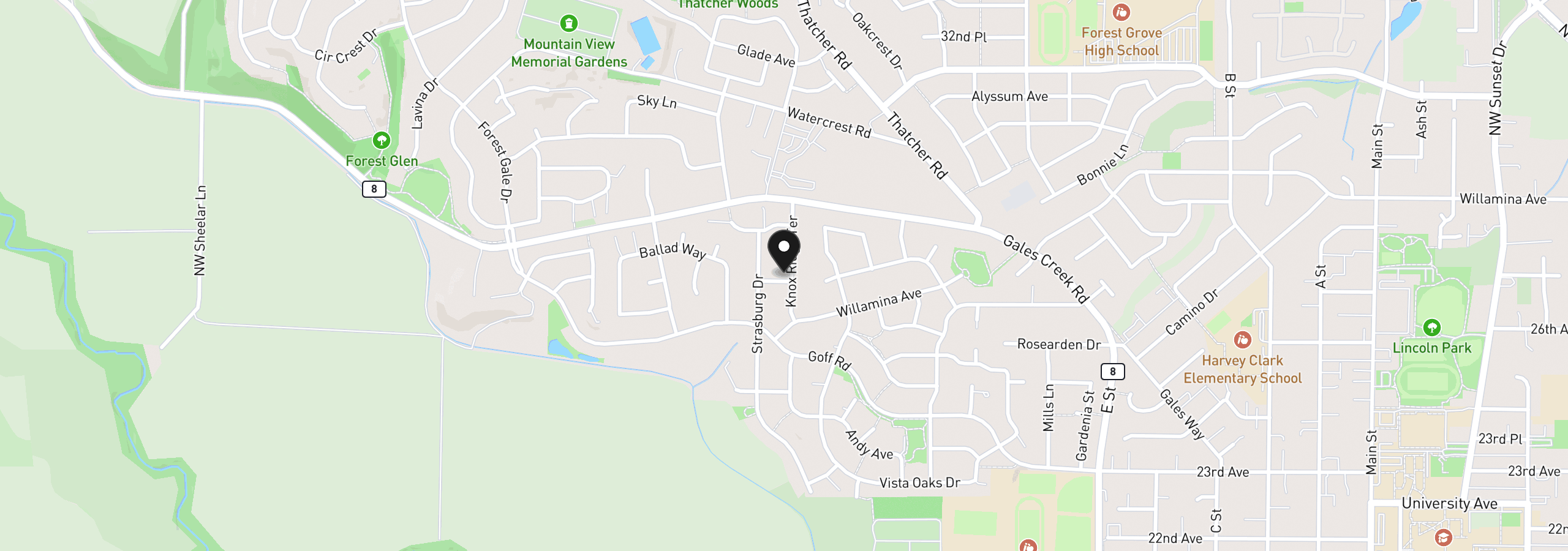 Map showing the location of 2726 Knox Ridge Ter, Forest Grove, OR 97116