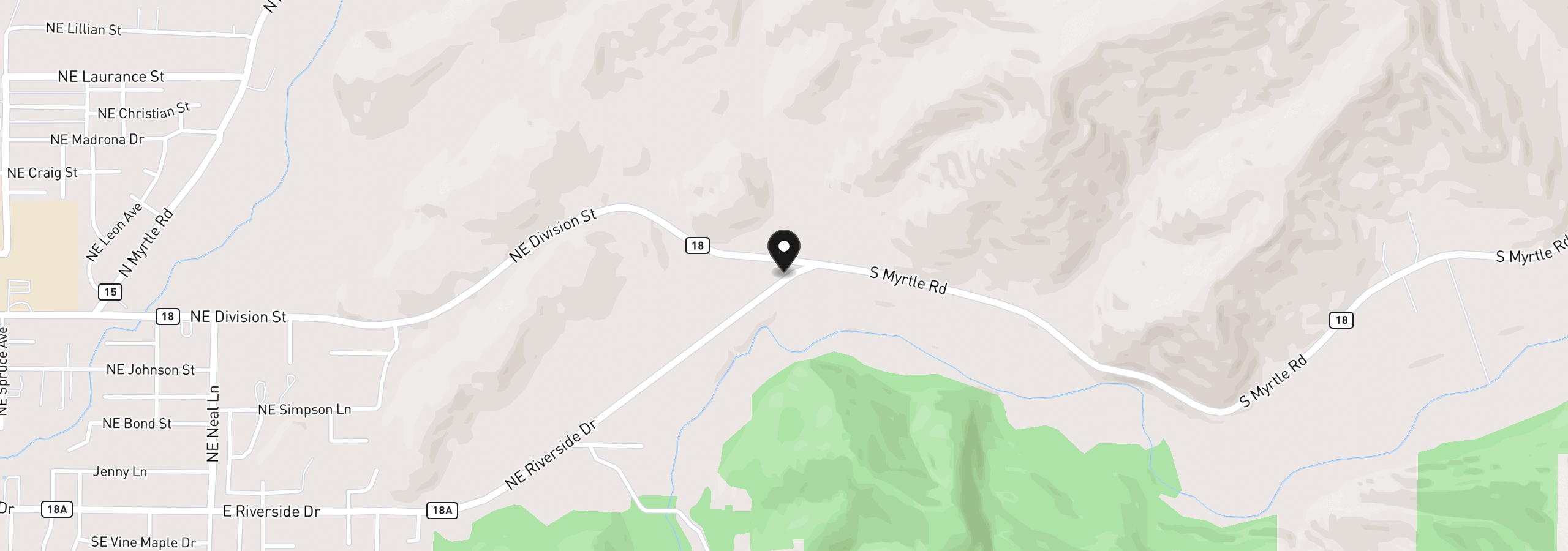 Map showing the location of S Myrtle Rd, Myrtle Creek, OR 97457