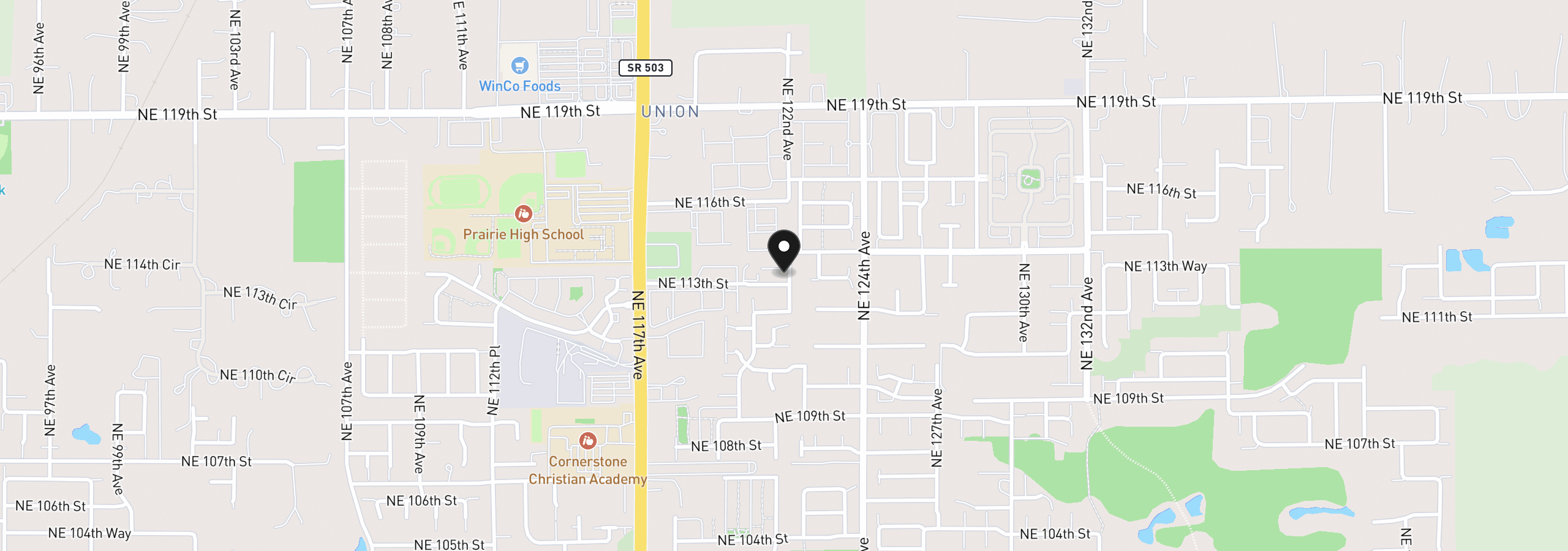 Map showing the location of 12108 NE 113th St, Vancouver, Wa 98662