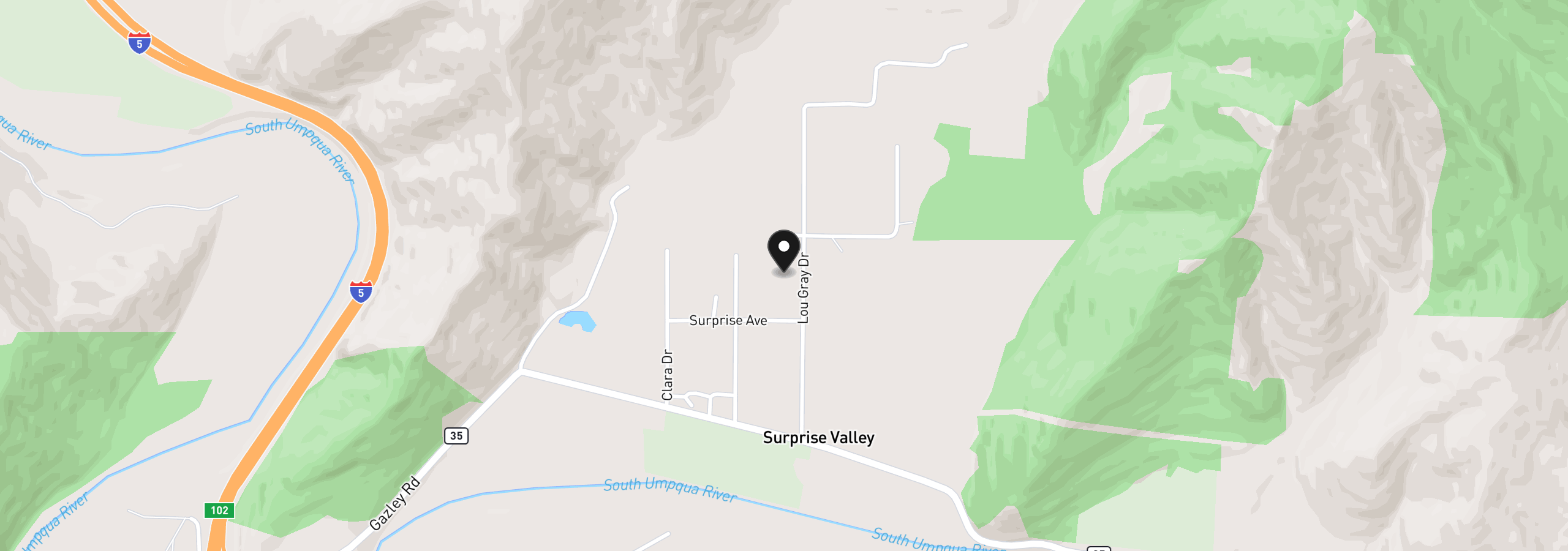 Map showing the location of 422 Lou Gray Dr, Myrtle Creek, OR 97457