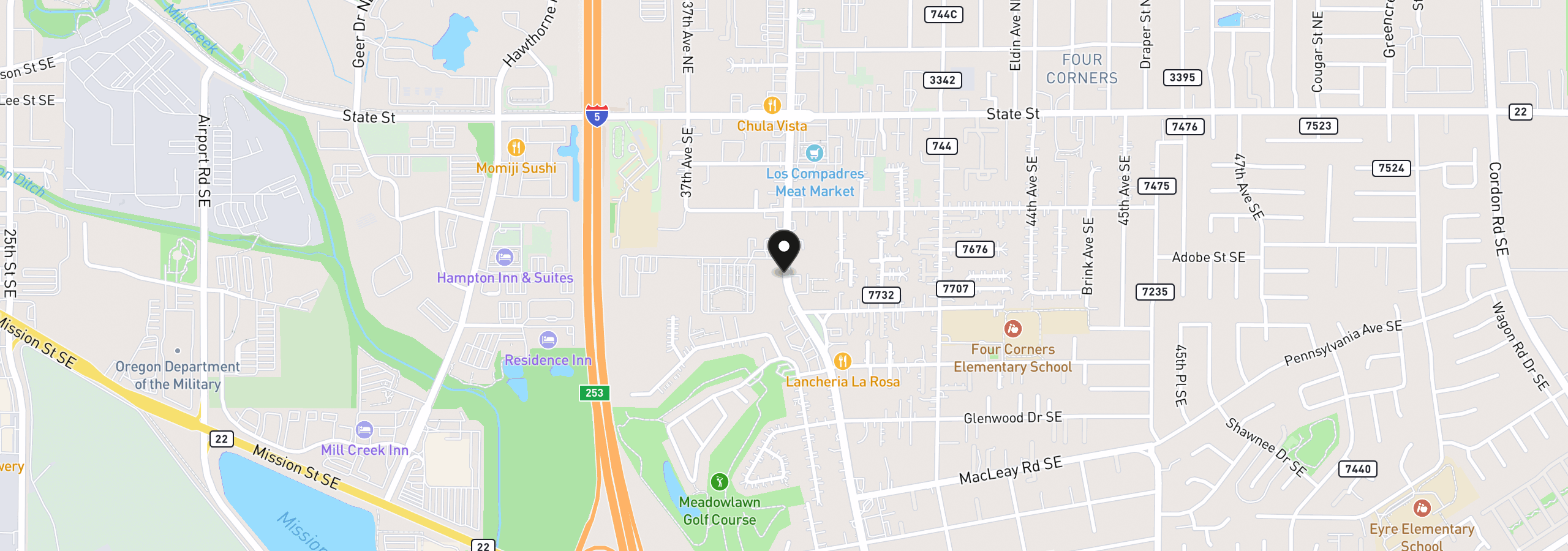 Map showing the location of 423 Lancaster Dr SE, Salem, OR 97317