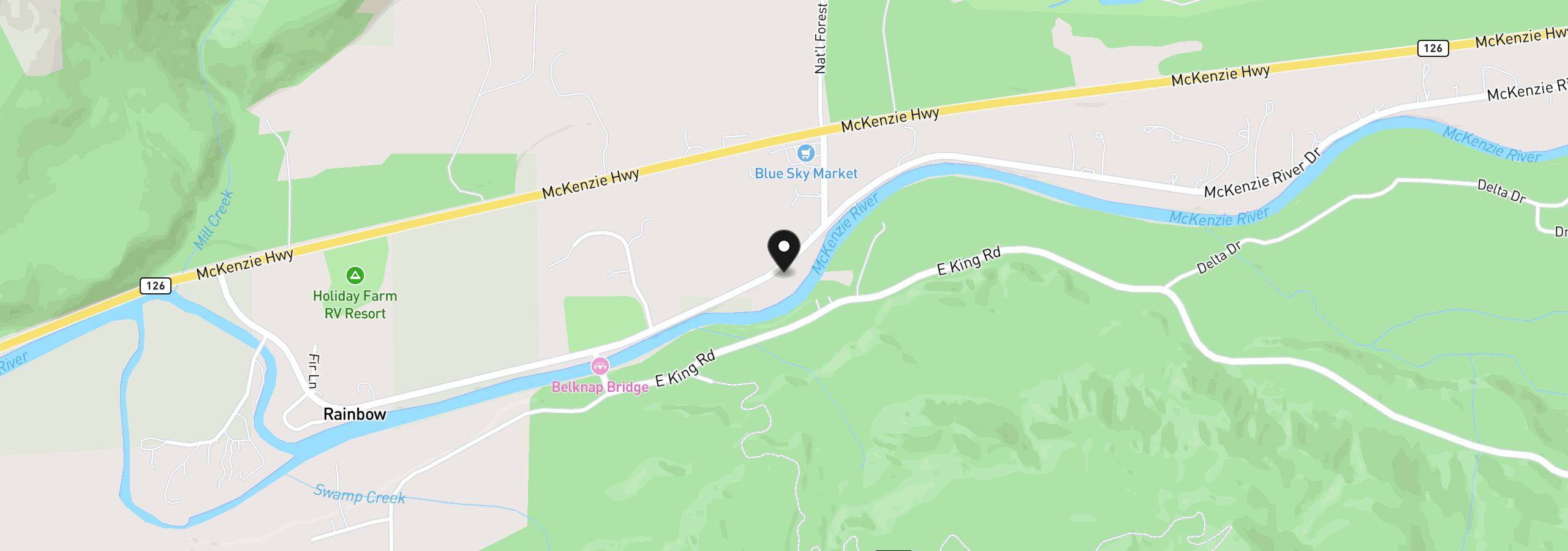 Map showing the location of McKenzie River Dr 1800, Blue River, OR 97413