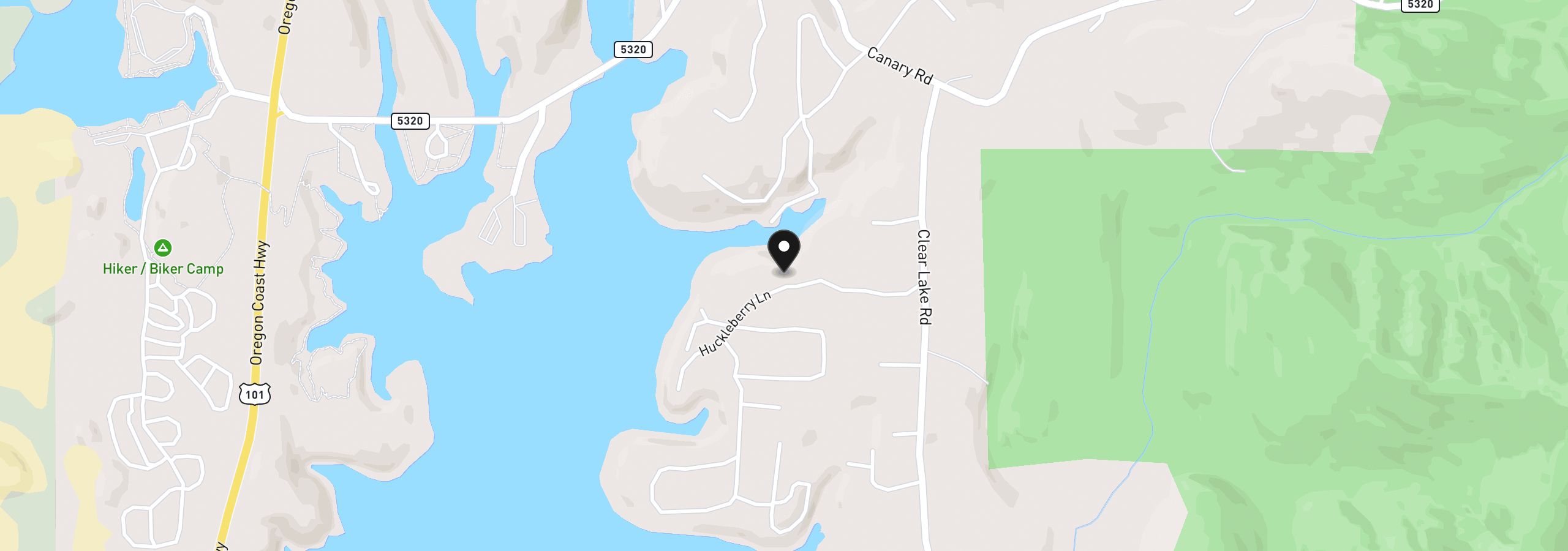 Map showing the location of 5485 Huckleberry Ln, Florence, OR 97439