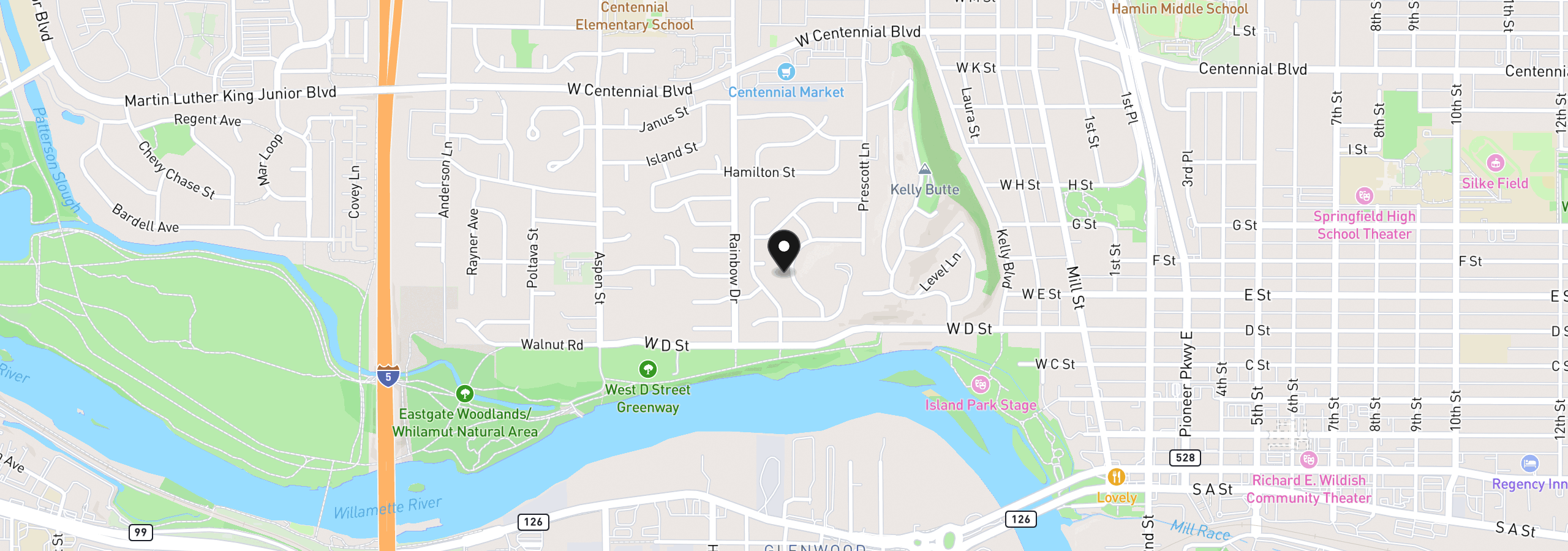 Map showing the location of 670 Woodcrest Dr, Springfield, OR 97477