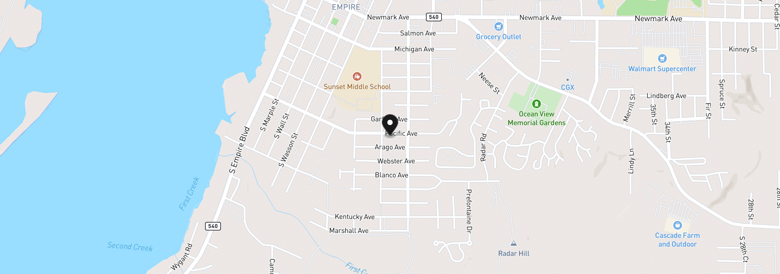 Map showing the location of 941 Pacific Ave, Coos Bay, OR 97420