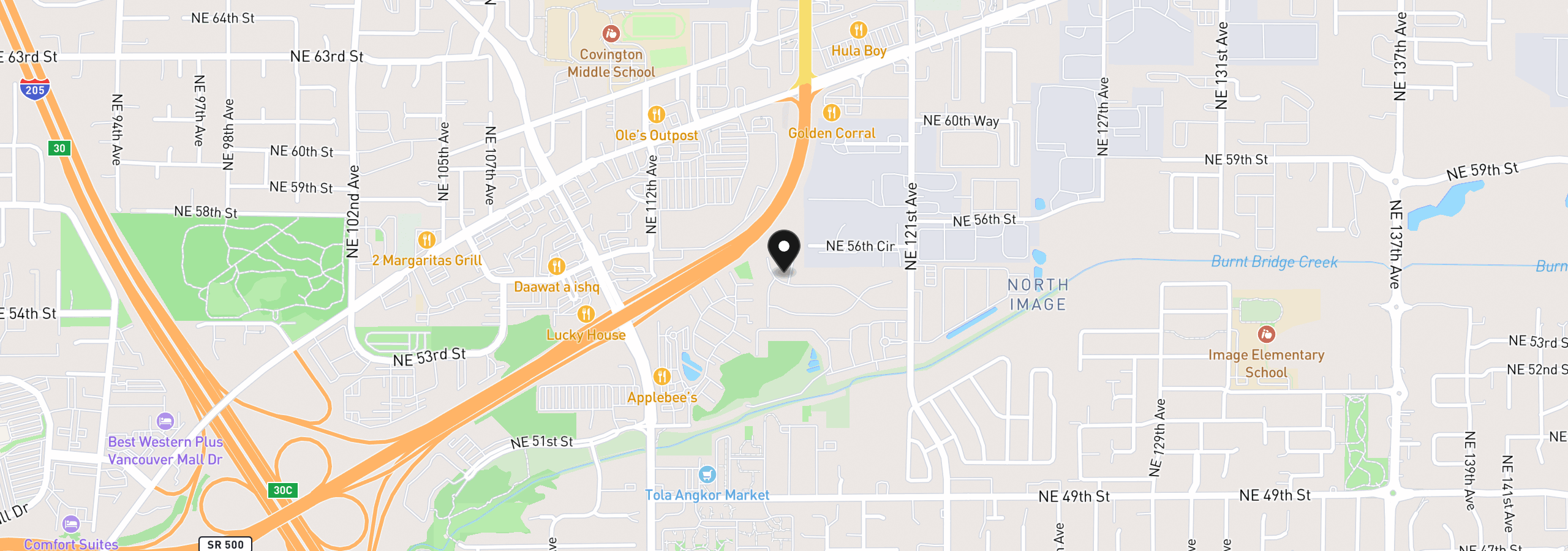 Map showing the location of 5404 NE 121st Ave 59, Vancouver, Wa 98682
