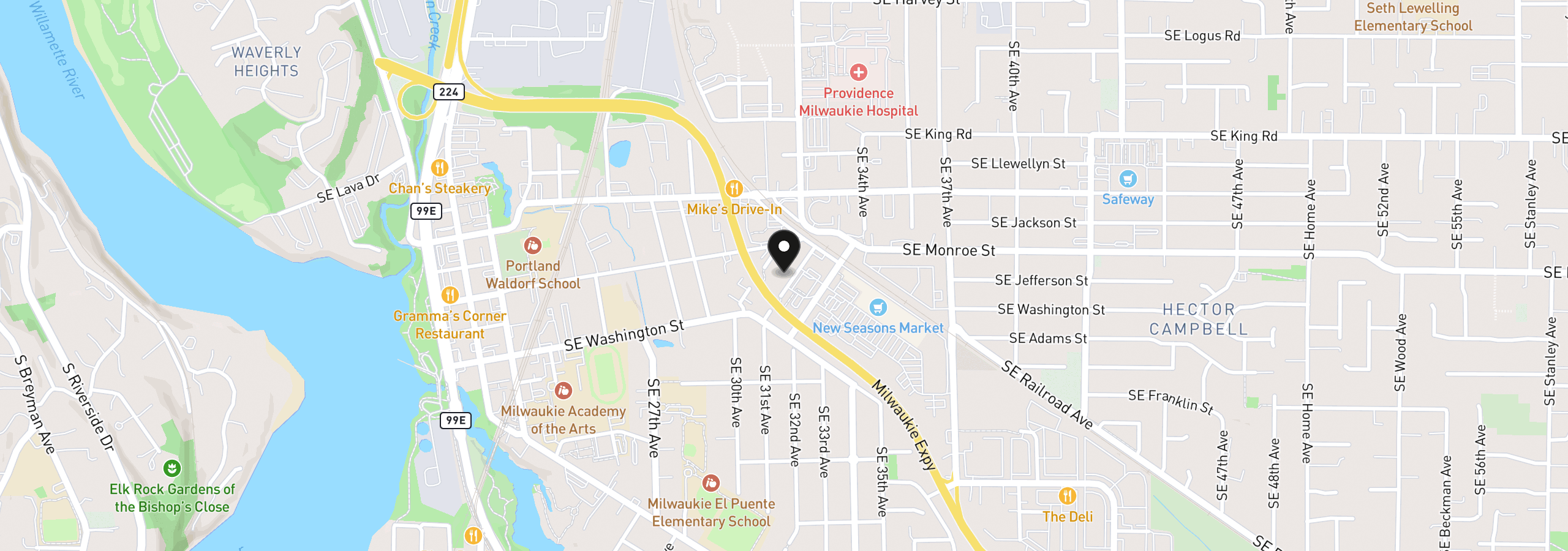 Map showing the location of 10911 SE Myrtle St, Milwaukie, OR 97222
