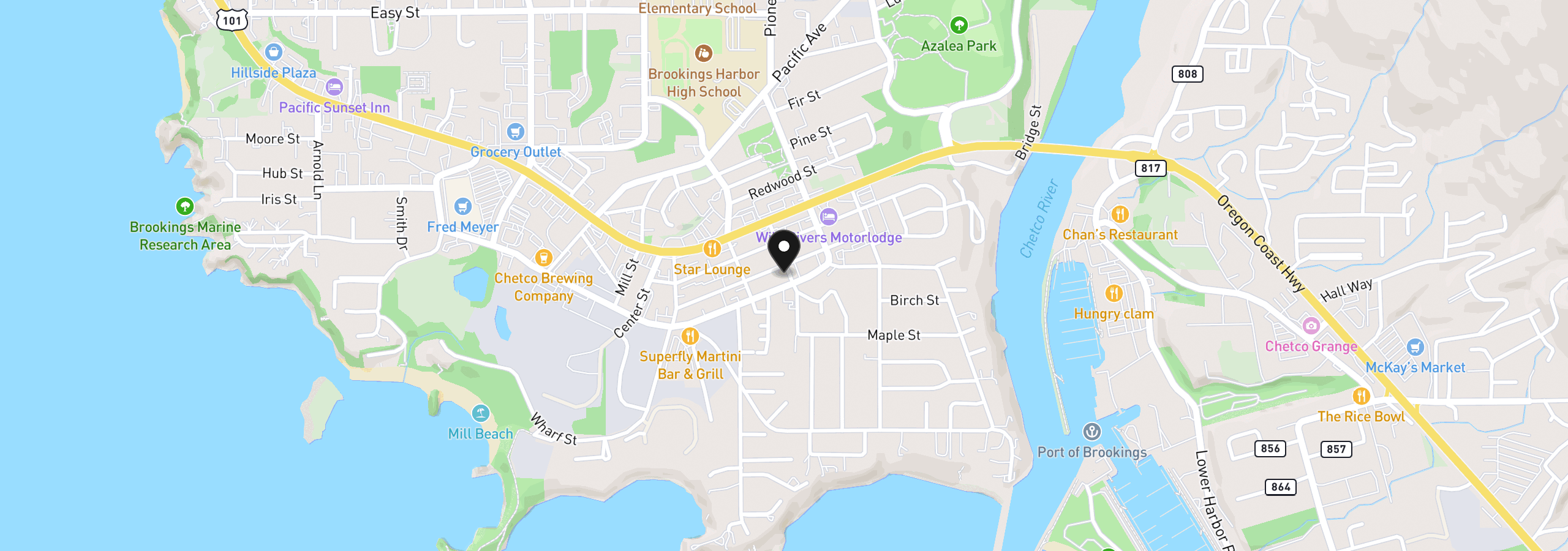 Map showing the location of 531 Hemlock St, Brookings, OR 97415