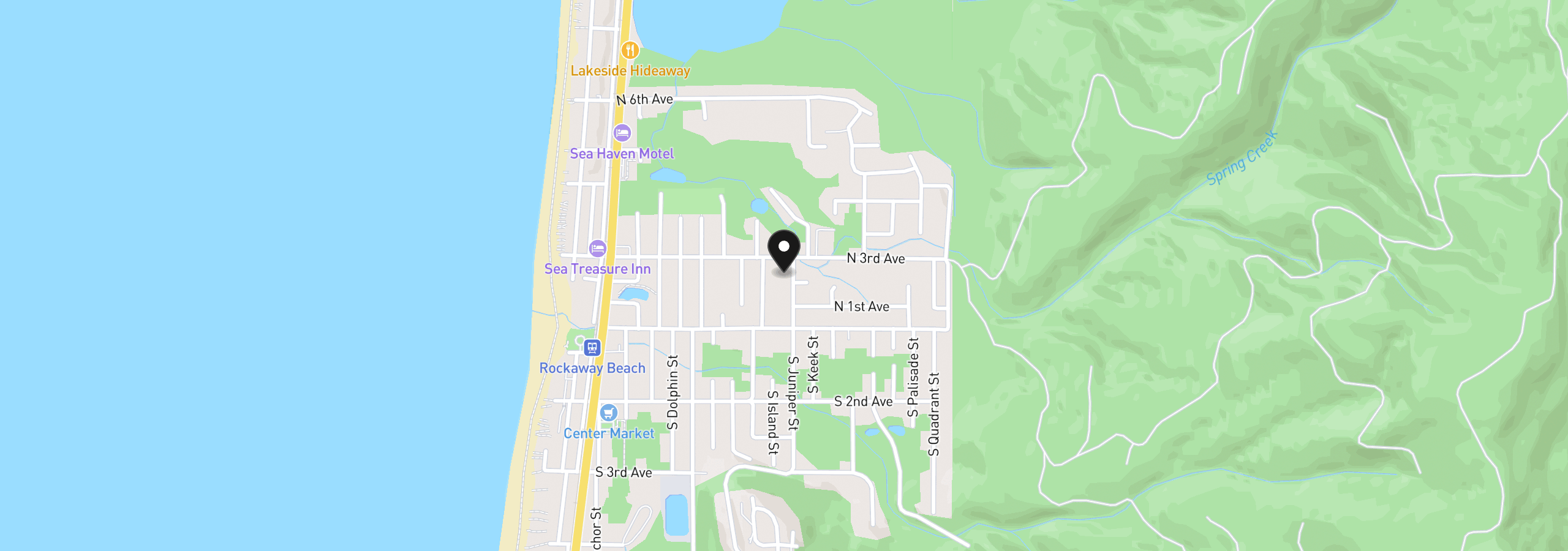 Map showing the location of 243 N Juniper St, Rockaway Beach, OR 97136