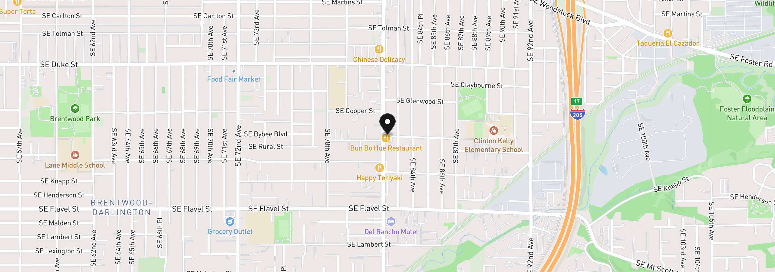 Map showing the location of 8722 SE Bybee Blvd, Portland, OR 97266
