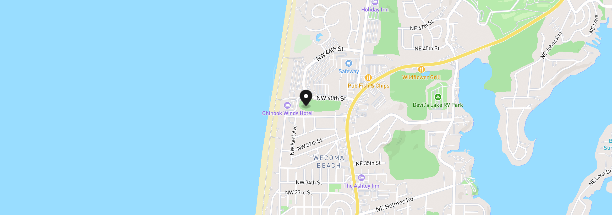 Map showing the location of NW 40th St 1100, Lincoln City, OR 97367