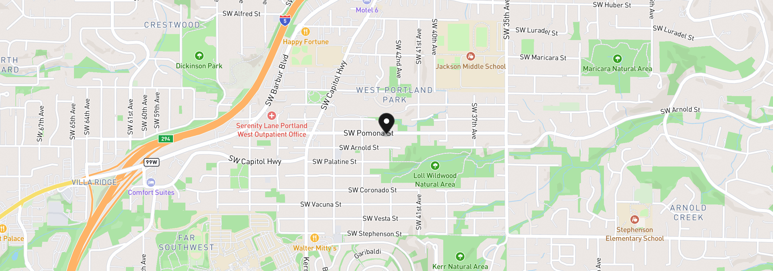 Map showing the location of 11103 SW 43rd Ave, Portland, OR 97219