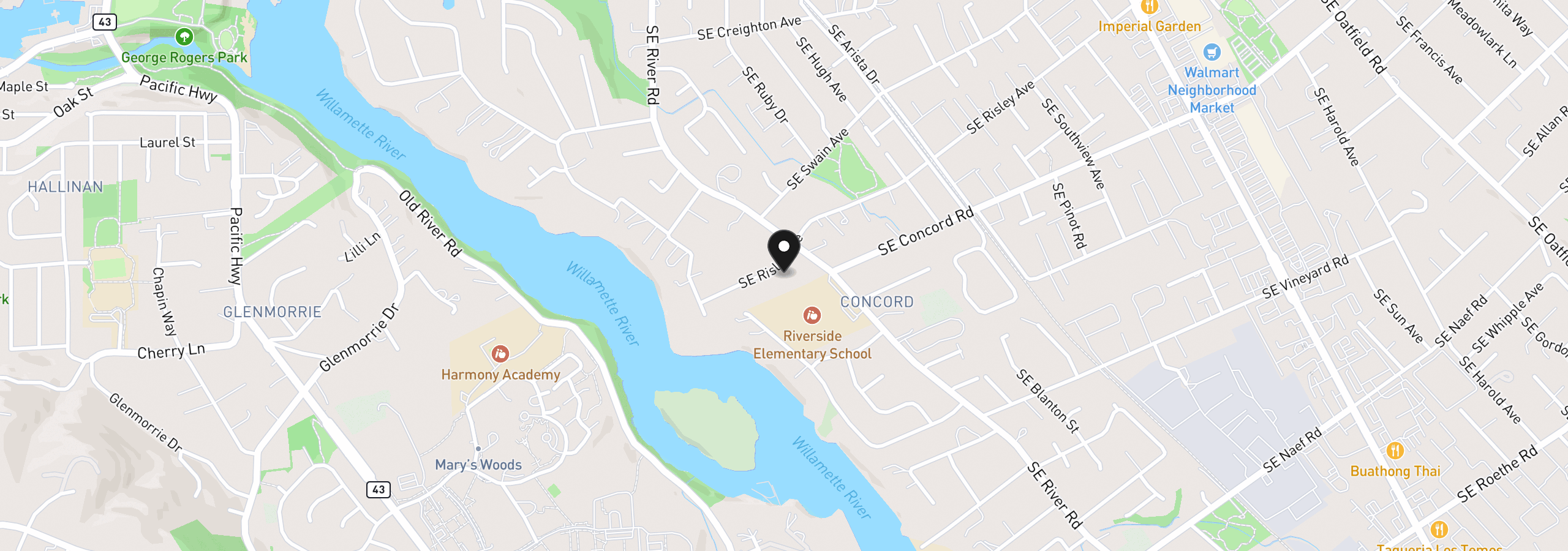 Map showing the location of 1930 SE Risley Ave, Milwaukie, OR 97267