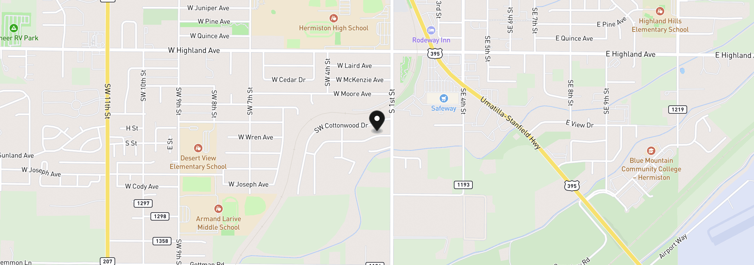 Map showing the location of 110 SW Desert Sky Dr 11, Hermiston, OR 97838