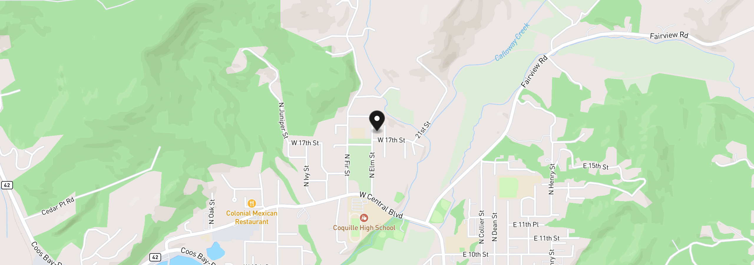 Map showing the location of 1736 N Elm St, Coquille, OR 97423