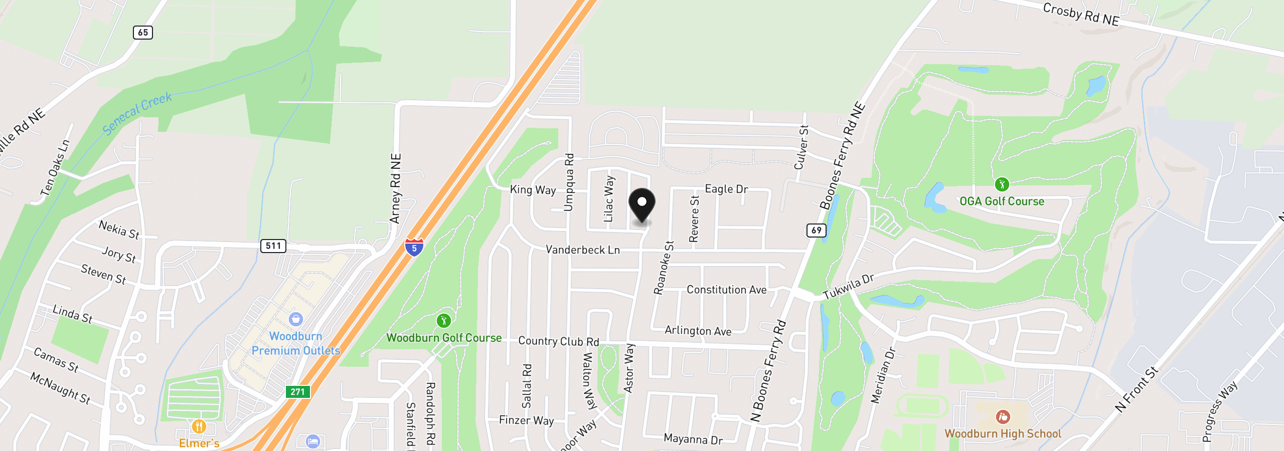 Map showing the location of 1967 Astor Way, Woodburn, OR 97071