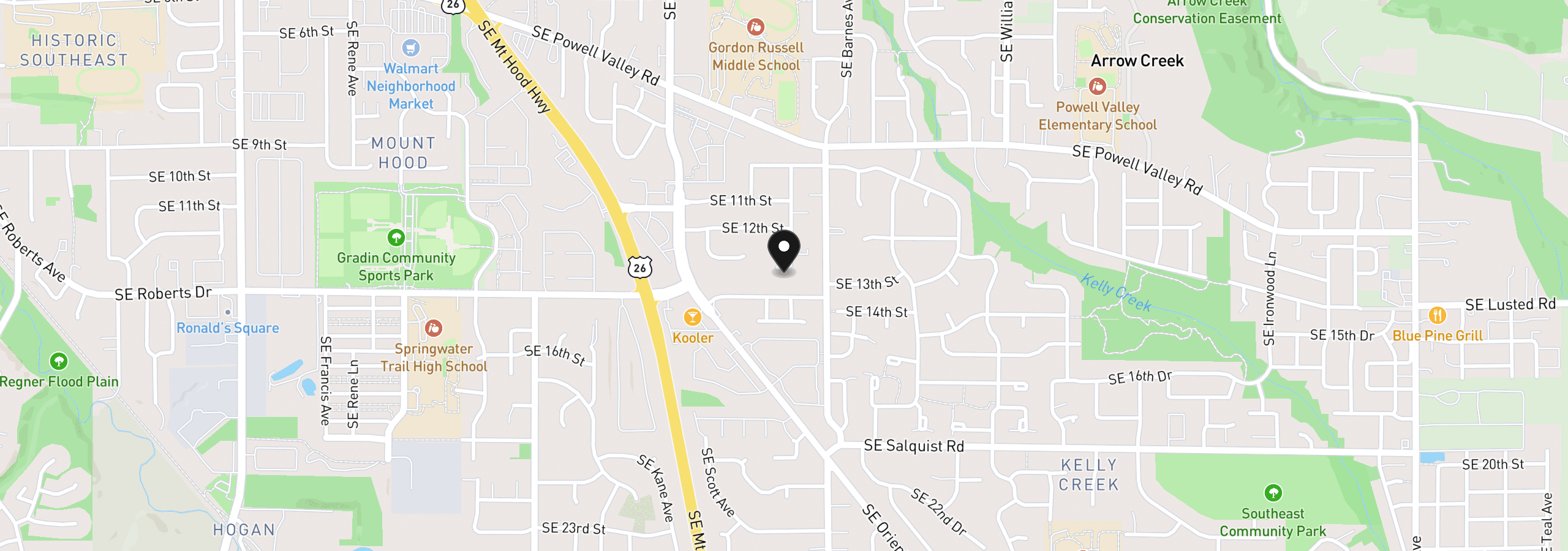 Map showing the location of 1336 SE La Mesa Ave, Gresham, OR 97080
