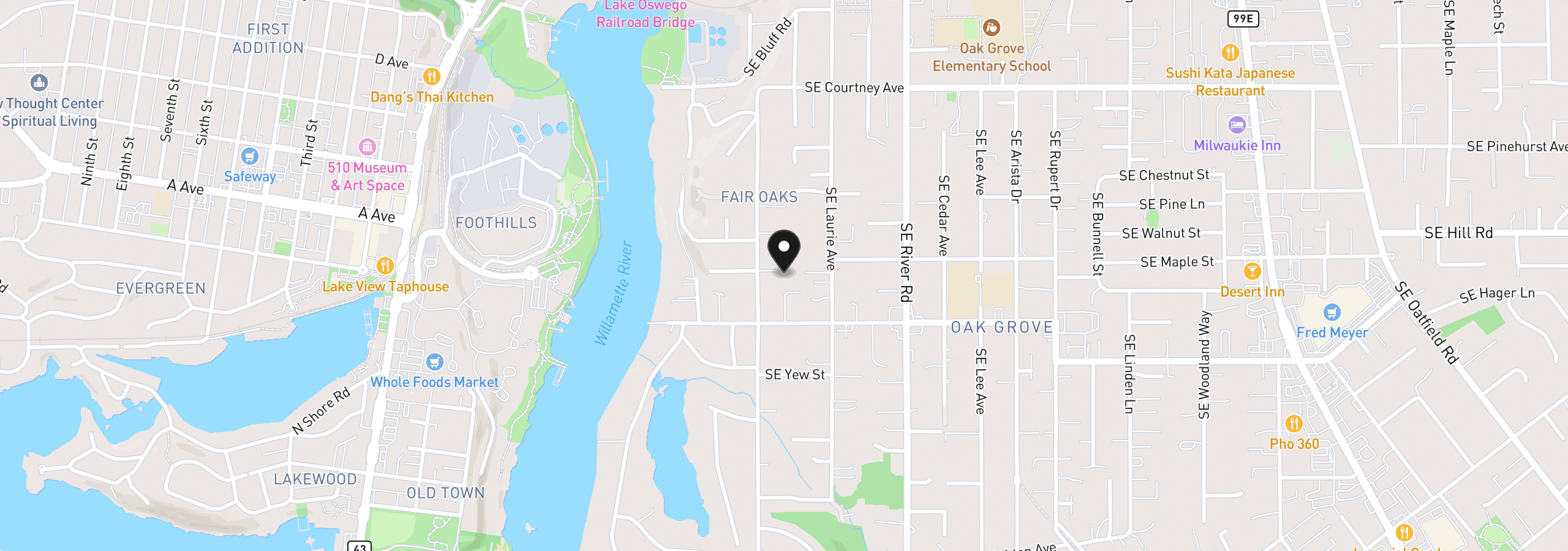 Map showing the location of 1325 SE Dustin Dr, Milwaukie, OR 97267