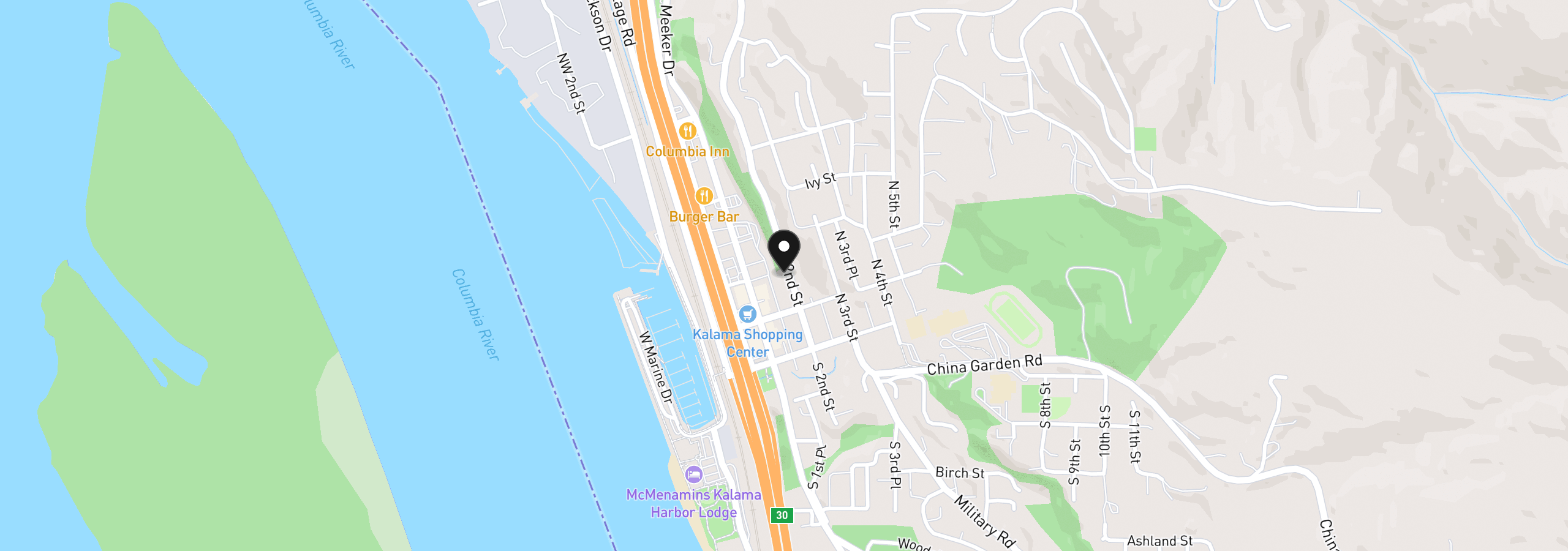 Map showing the location of 285 N 2nd St, Kalama, Wa 98625