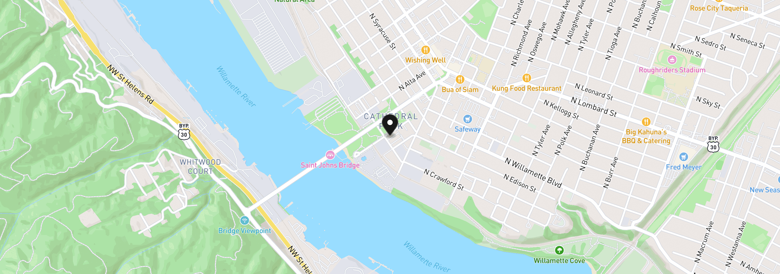 Map showing the location of 6704 N Pittsburg Ave, Portland, OR 97203