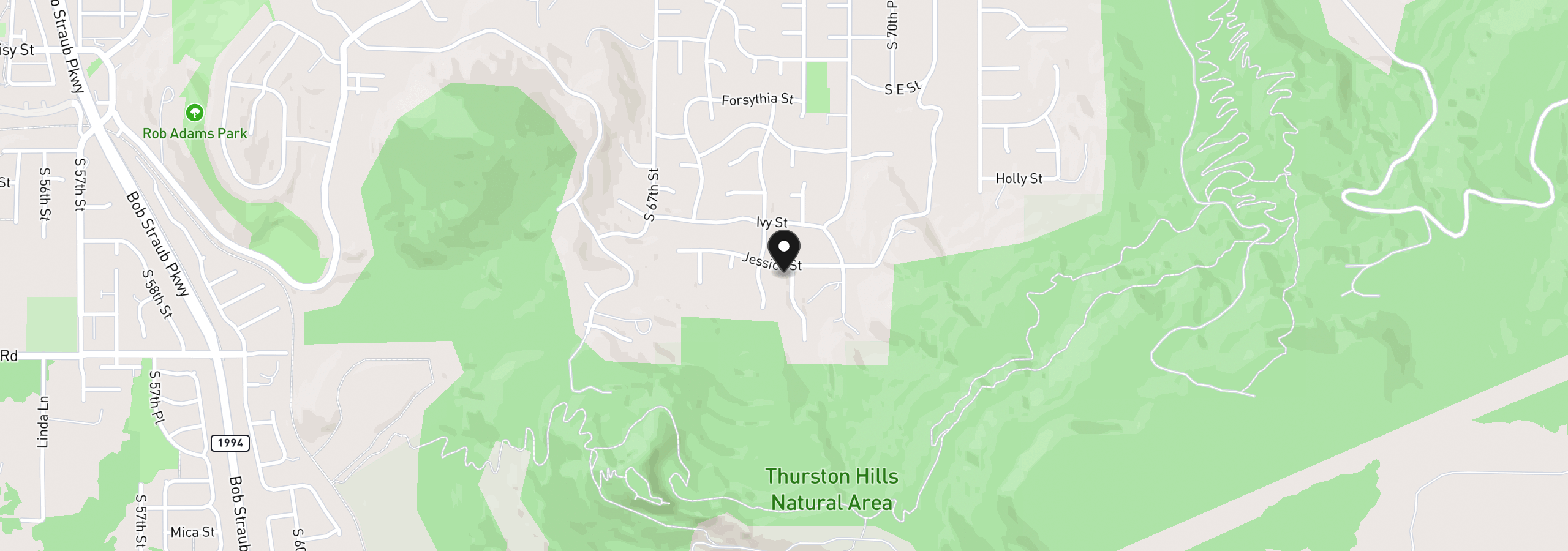 Map showing the location of S 69th Pl, Springfield, OR 97478