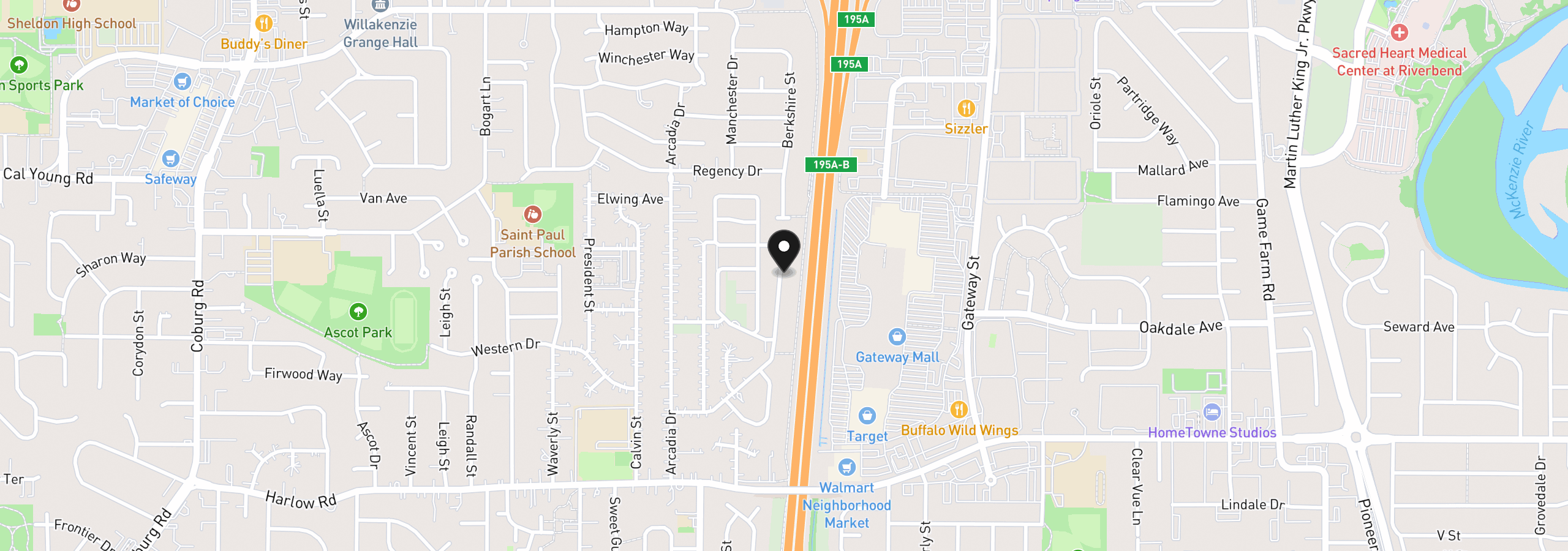 Map showing the location of 3700 Babcock Ln 127, Eugene, OR 97401