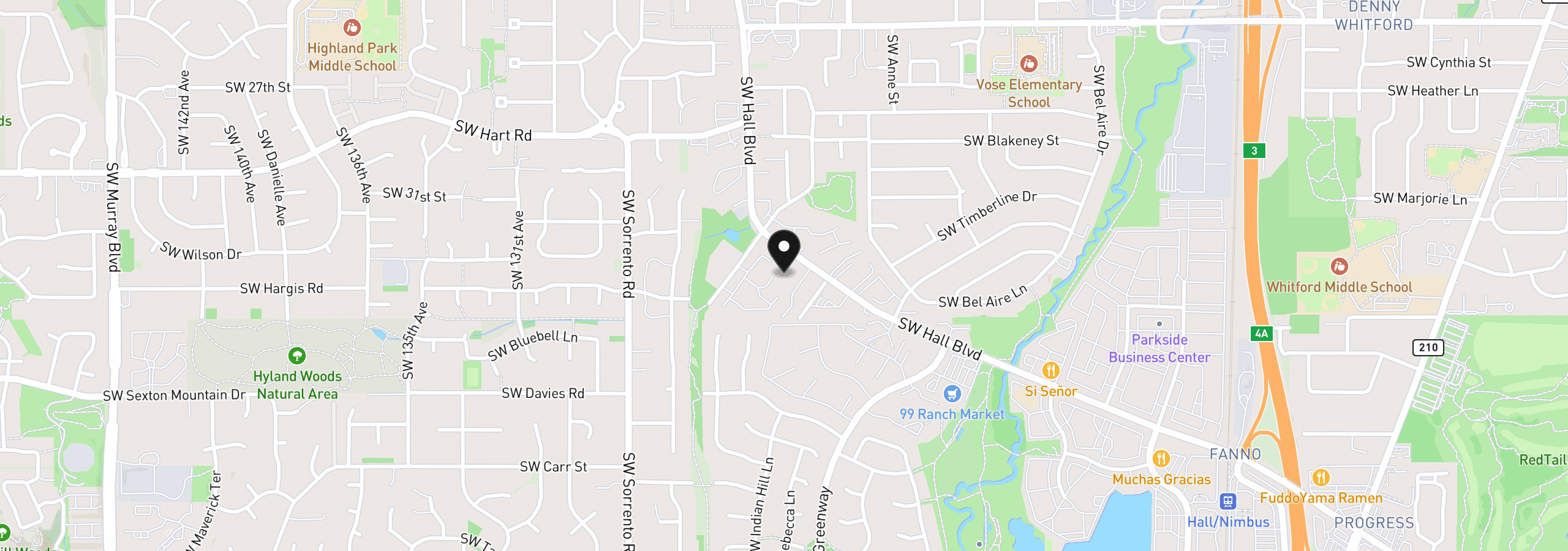 Map showing the location of 7825 SW Hall Blvd, Beaverton, OR 97008