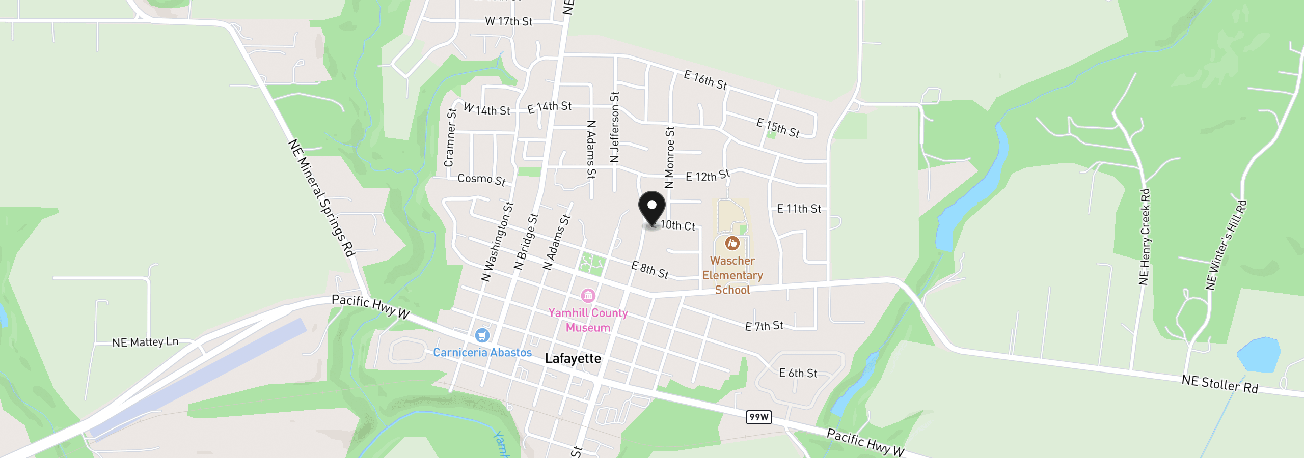 Map showing the location of 607 10th Ct, Lafayette, OR 97127