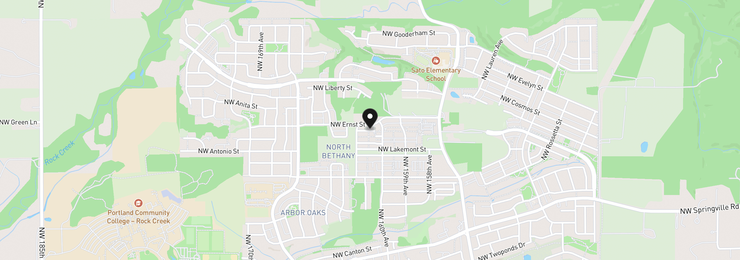 Map showing the location of 16117 NW Reliance Ln, Portland, OR 97229